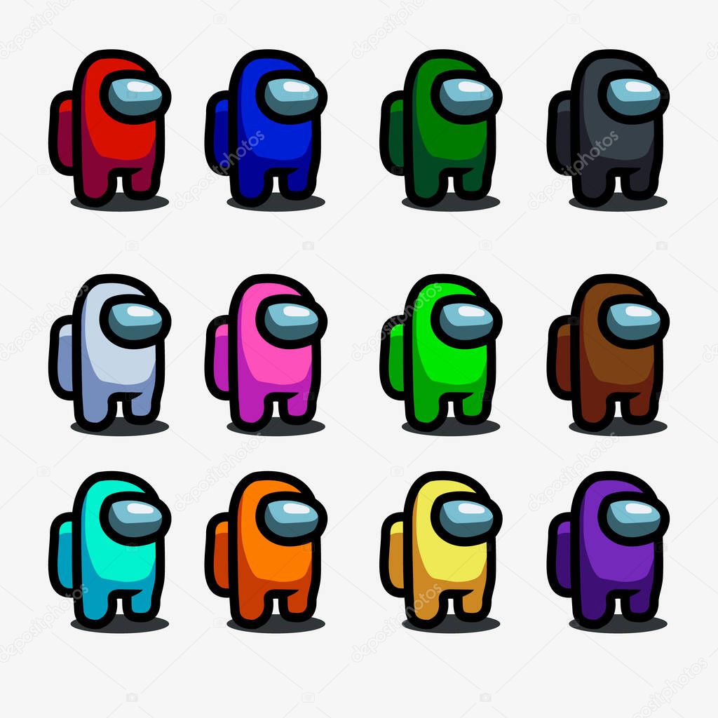 Among us is a collection of colored characters. Mobile game set of game characters.