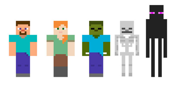 Set pixel symbol. Heroes game concept. Game concept of game characters. Vector illustration