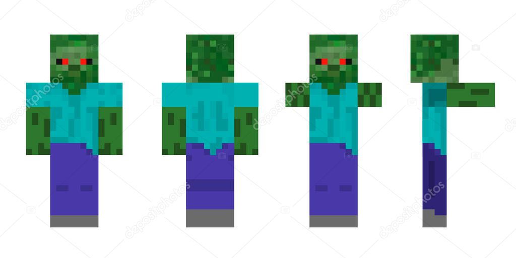 Pixel character zombie. The concept of hero games. Gaming concept zombie. Vector illustration
