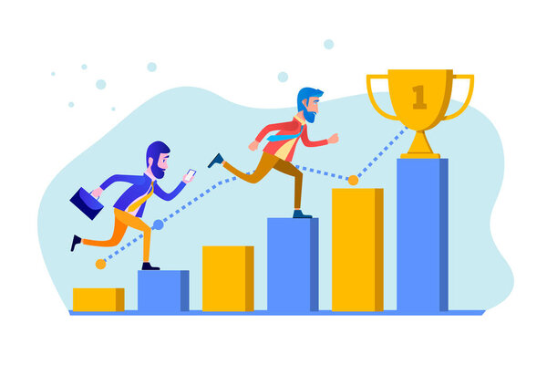 Достижение бизнес-цели. Бизнесмен бежит к цели. Концепция иллюстрации бизнес-вектора