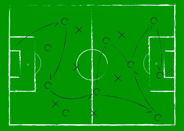 Jogo Futebol Esquema Tático Esquema Jogo Estratégia Táticas Quadro Negro — Vetor de Stock