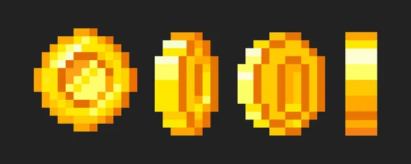 Pixel Juego Animación Monedas Moneda Pixelada Dorada Píxeles Bits Oro — Archivo Imágenes Vectoriales