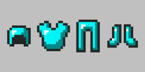 Armadura de píxeles esmeralda aislada sobre fondo gris. Defensa de estilo de 8 bits dibujada en estilo plano. Pixel objetos del juego. Ilustración vectorial — Archivo Imágenes Vectoriales
