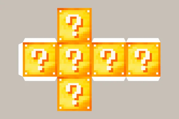 Question box. Lucky block. Color pixel box with question mark. Papercraft Mini Dirt Block chest. Papercraft 5 Classic Blocks. The concept of games background. Minecraft concept.  illustration — Stock Photo, Image