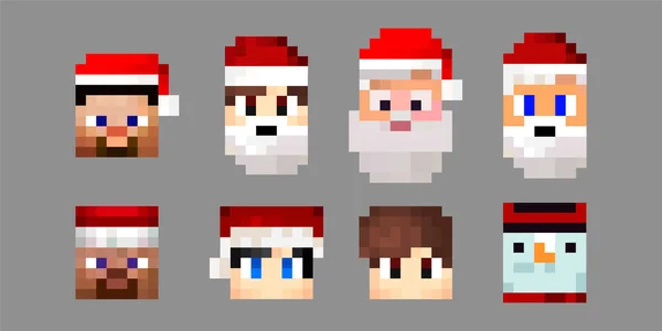 Set von Pixel-Weihnachtsfiguren Avatare. Heroes Spielkonzept. Spielcharaktere Konzepte Avatare. Sanata Klaus, ein Schneemann, ein Held mit Hut. Vektorillustration — Stockvektor