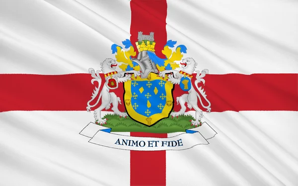 Σημαία του Μητροπολιτικού Δήμου της πόλης του Στόμππορτ, Αγγλία — Φωτογραφία Αρχείου