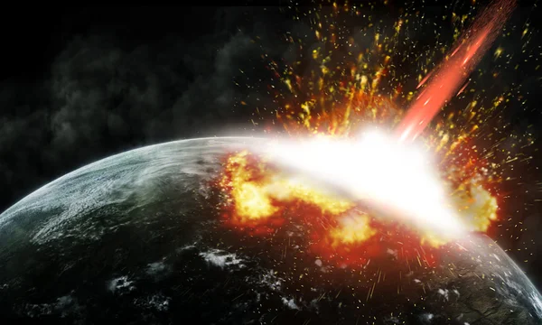 Botsing van een asteroïde met de aarde — Stockfoto