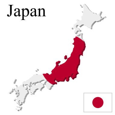 Haritada Japonya bayrağı. Vektör illüstrasyonu