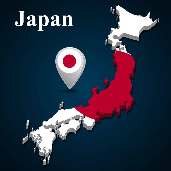 Flagge Japans Auf Landkarte Auf Dunklem Hintergrund Vektorillustration — Stockvektor