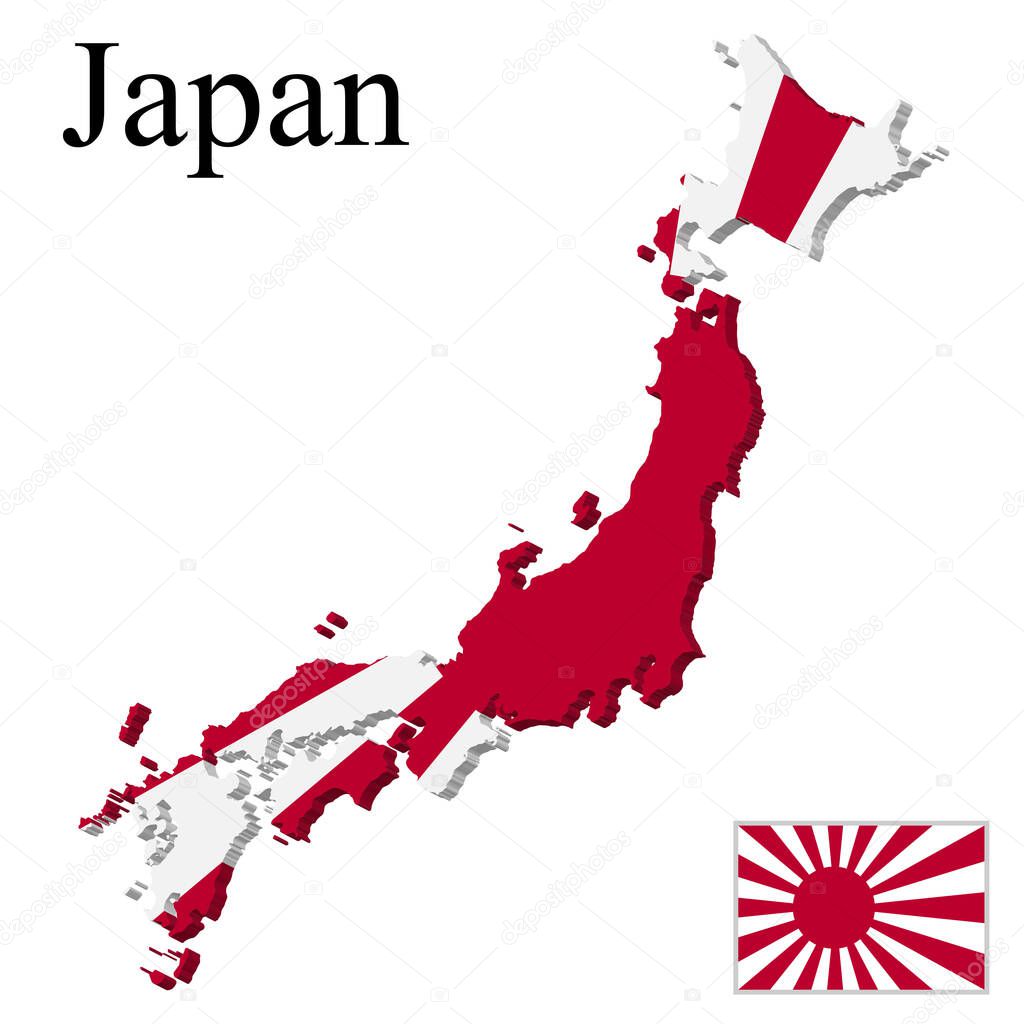 Flag of Rising Sun of Japan on map. Vector illustration