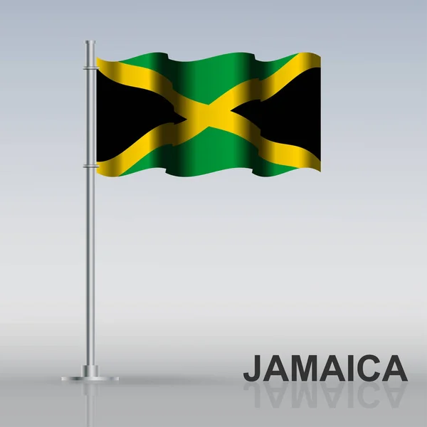 Флаг Ямайки Летящий Флагштоке Стоит Столе Векторная Иллюстрация — стоковый вектор