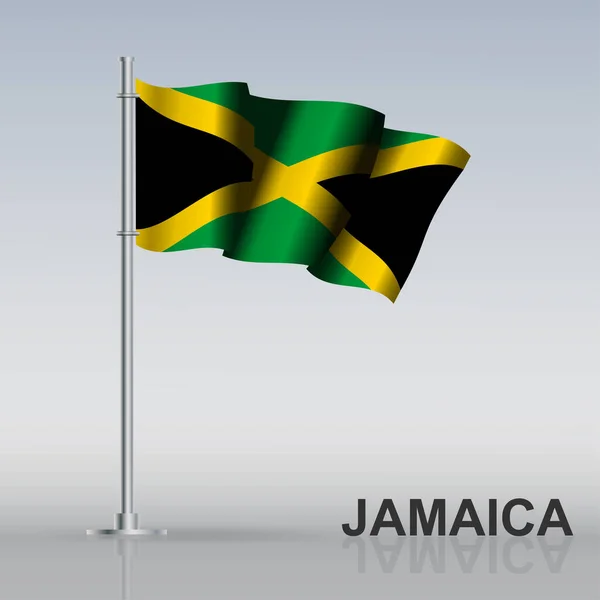 Jamaica Zászlója Egy Zászlórúdon Áll Asztalon Vektorillusztráció — Stock Vector