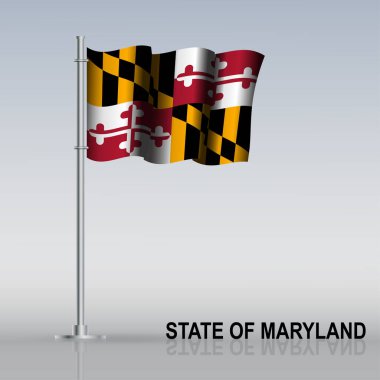 Maryland Eyaleti Bayrağı (USA) bayrak direğinin üzerinde masanın üzerinde dalgalanıyor. Vektör illüstrasyonu