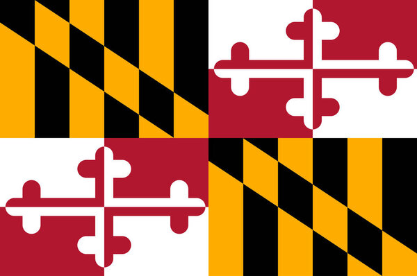 Flag of Maryland is a state in the Mid-Atlantic region of the Southeastern United States. Vector illustration