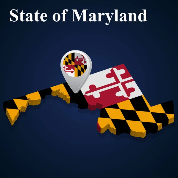 Flagga Delstaten Maryland Usa Kartan Över Mörk Bakgrund Vektorillustration — Stock vektor