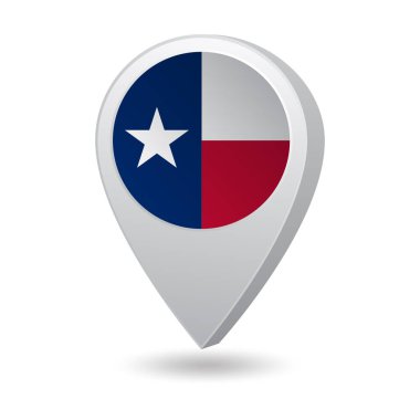 Flag of State of Texas of USA on marker map. Vector illustration clipart
