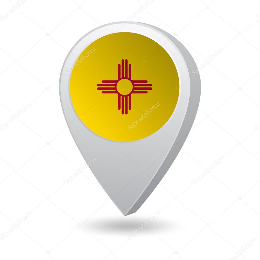 Flag of State of New Mexico of USA on marker map. Vector illustration