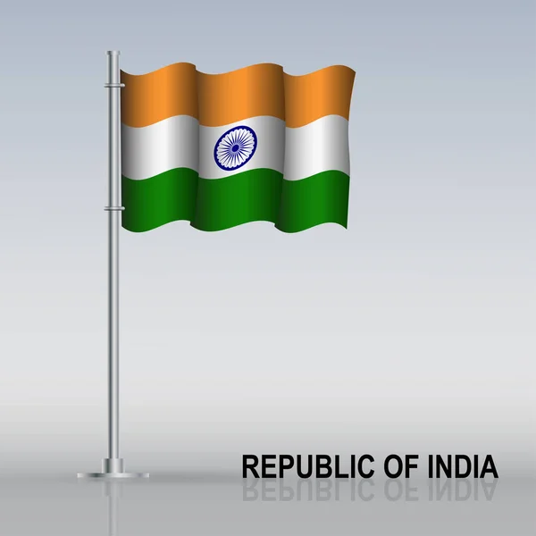 Vlag Van India Vliegend Een Vlaggenmast Staat Tafel Vectorillustratie — Stockvector