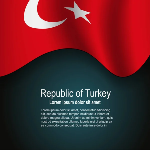 Bandiera Della Turchia Sventola Sfondo Scuro Con Testo Illustrazione Vettoriale — Vettoriale Stock