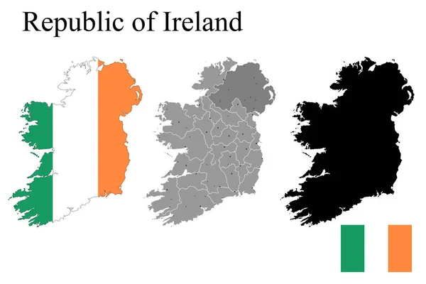 Série Cartes Irlande Avec Régions Drapeau Sur Carte Silhouette Carte — Image vectorielle