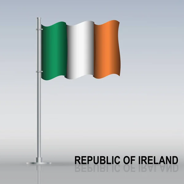 Bandera Irlanda Ondeando Sobre Asta Bandera Está Sobre Mesa Ilustración — Vector de stock