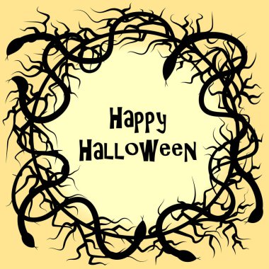 Cadılar Bayramı 'nda dikenli kuru dallarda örülmüş yılanlar çelengi. Vektör illüstrasyonu