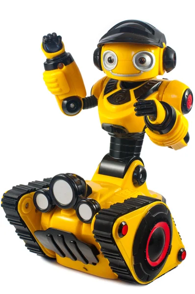 Juguetes para niños - robot amarillo sobre ruedas de oruga — Foto de Stock