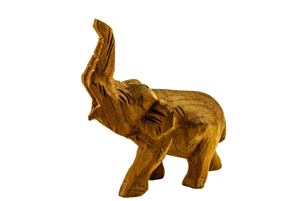 Elephant with a raised trunk carved out of wood — Stock Photo, Image