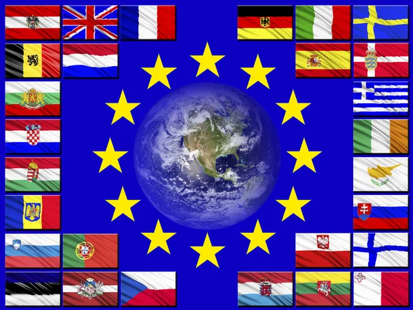 Bandeiras dos países que pertencem à União Europeia — Fotografia de Stock