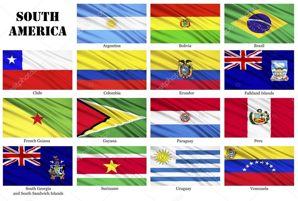 Set of flags of South American countries in alphabetical order