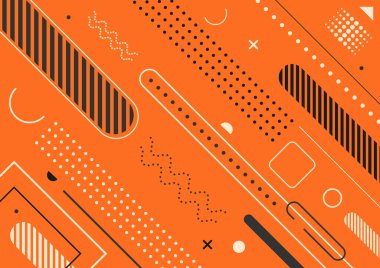 Modern şablon soyut geometrik desen düz tasarım elementleri memphis tarzı turuncu arka plan. Broşür, poster, afiş, broşür vs. için kullanabilirsiniz. Vektör illüstrasyonu