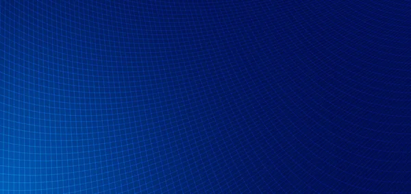 概要濃い青の背景に青い線のグリッドメッシュパターンのパースペクティブ曲線パターン テクノロジーの概念 ベクターイラスト — ストックベクタ