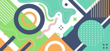 Soyut mavi, yeşil, sarı geometrik desen beyaz arka planda minimal tarz. Pankart web tasarımı, poster, broşür, el ilanı, baskı reklamı vs. için kullanabilirsiniz. Vektör illüstrasyonu