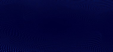 Koyu mavi arkaplan ve dokuda soyut mavi dalgalı yarım ton noktalar. Vektör illüstrasyonu