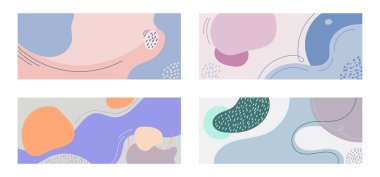 Sancak web şablonu, en az moda tarzında yaratıcı arka planlara sahip organik şekiller içerir. Vektör illüstrasyonu