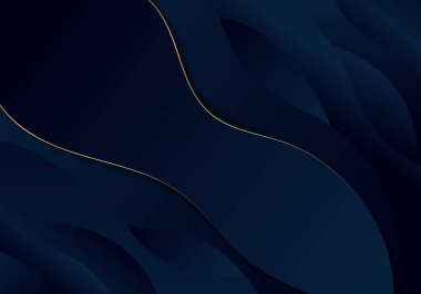 Soyut arka plan koyu mavi dalga ve dalgalı altın çizgili lüks Syyle. Vektör illüstrasyonu