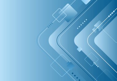 Soyut teknoloji fütüristik kavram mavi kare geometrik kompozisyon ve çizgi elementleri arka plan. Vektör illüstrasyonu