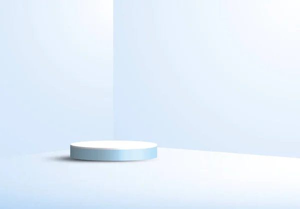 Studio Room Showcase Display Geometric White Cylinder Pedestal Minimal Blue — Stock Vector