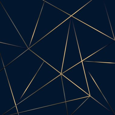 Soyut altın çizgiler, koyu mavi arka plan lüks tarzında düşük çokgen desenler oluşturuyor. Vektör illüstrasyonu