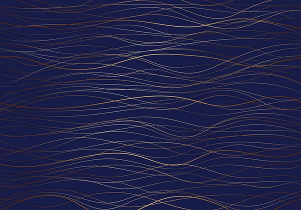 Abstract Golden Wave Lines Pattern Dark Blue Background Luxury Style — Stock Vector