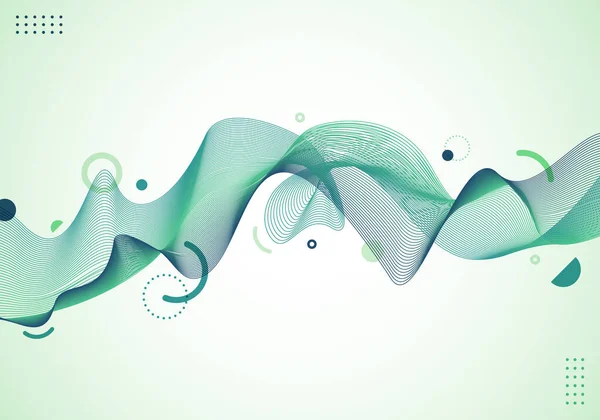 Abstract Dynamic Wave Wavy Green Lines Geometric Elements White Background — Stockvector