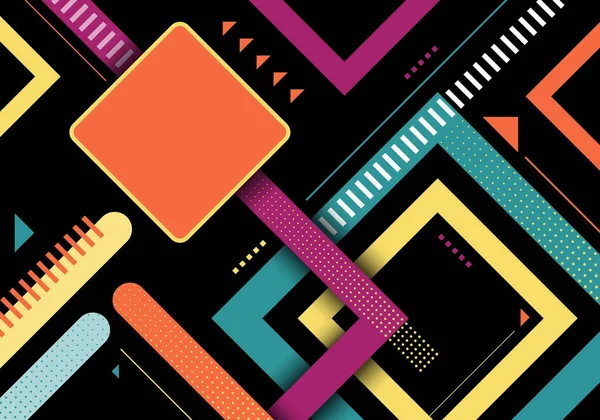 Abstract Colorful Geometric Square Shapes Stripes Pattern Design Black Background — Stockvector