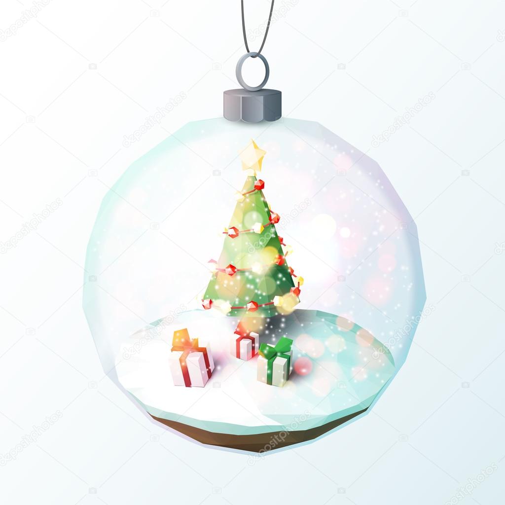 Christmas Greeting Card with Low Poly Illustration