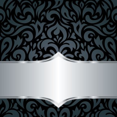 Çiçek siyah ve gümüş lüks duvar kağıdı arka plan