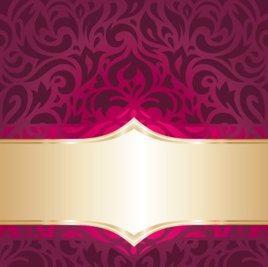 Çiçek kırmızı ve altın lüks vintage davet duvar kağıdı tasarımı