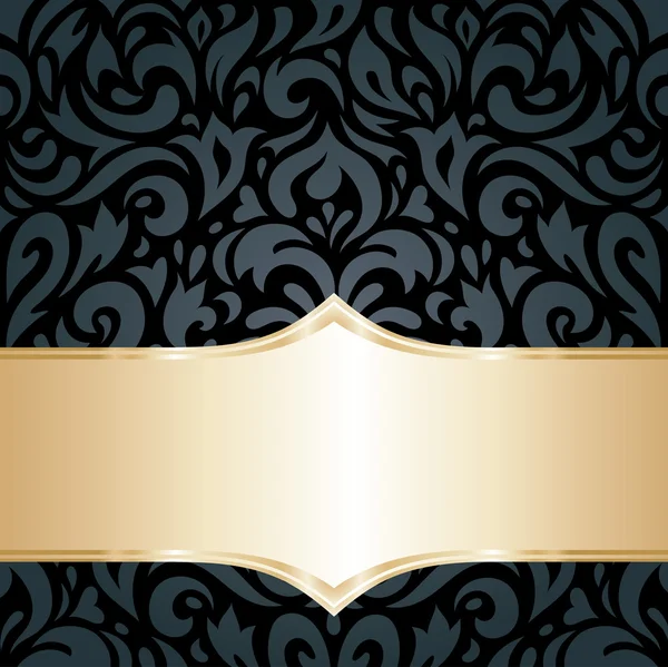 Floral negro y oro de lujo fondo de pantalla retro — Vector de stock