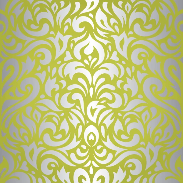 Blumen grün & silber vintage wallpaper design hintergrund — Stockvektor