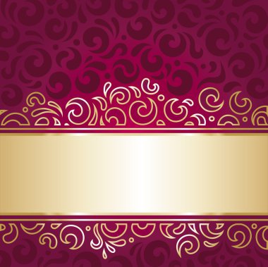 Kraliyet kırmızı ve altın lüks vintage davetiye tasarımı