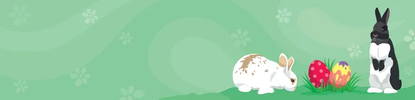 Wielkanoc szablon tkanina transparent nagłówka królików, jaja i puste miejsca na tekst — Wektor stockowy