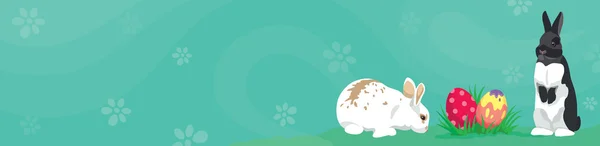复活节模板 Web 横幅标题复活节兔子和鸡蛋 — 图库矢量图片